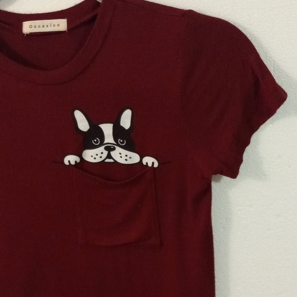 Occasion Short Sleeve Juniors T Shirt Dog Print On Pocket size L - Picture 5 of 6